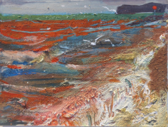 Gulls in a Lively Sea, Sidmouth. gouache, site material on card